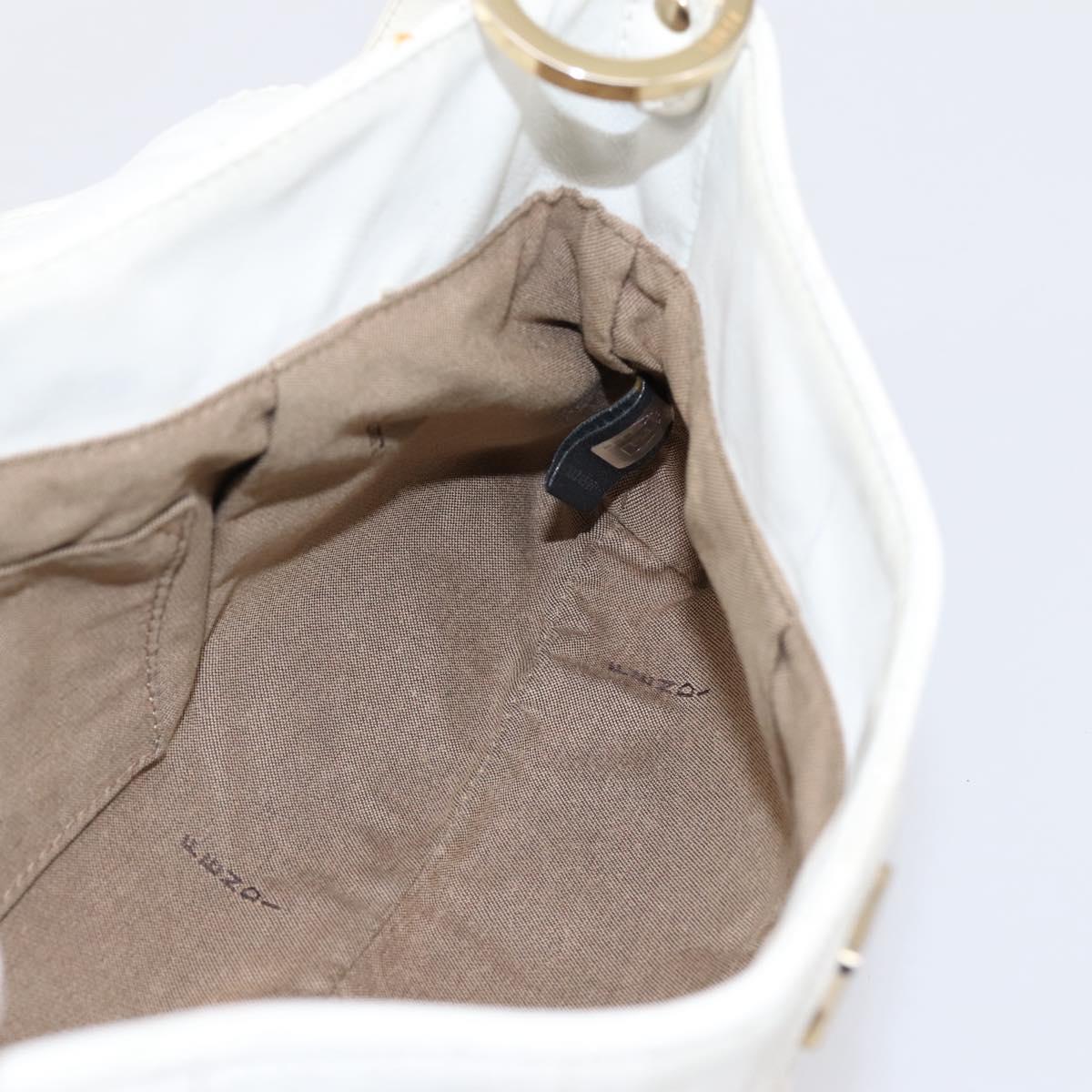 FENDI Zucca Canvas Mamma Baguette Shoulder Bag Leather Ivory Gold Auth 200892V