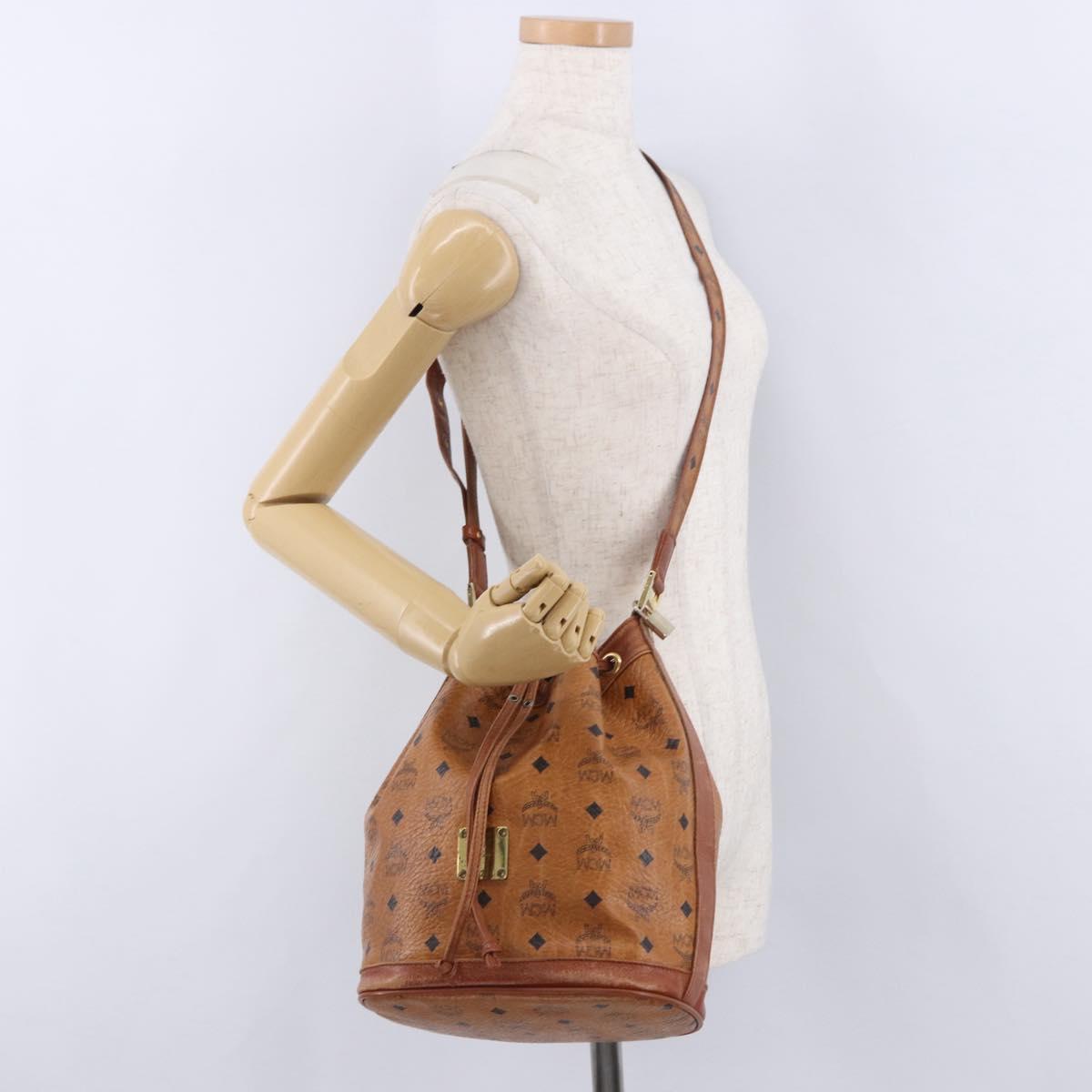 MCM Vicetos Logogram Shoulder Bag PVC Leather Brown Gold Auth 200898
