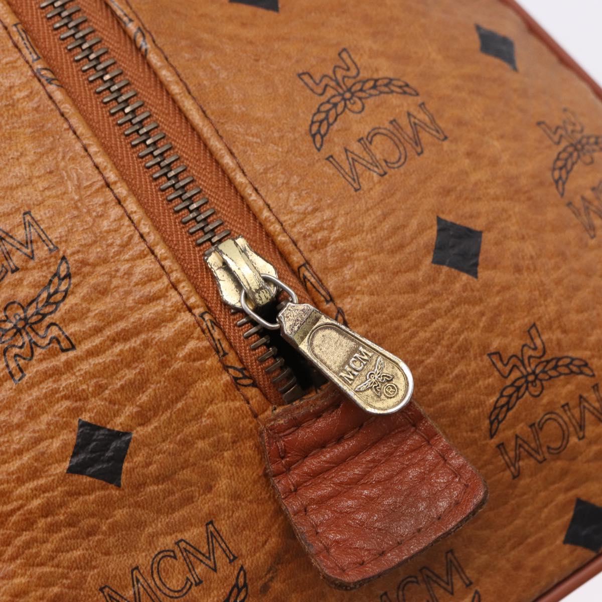 MCM Vicetos Logogram Boston Bag PVC Leather Brown Gold Auth 200899