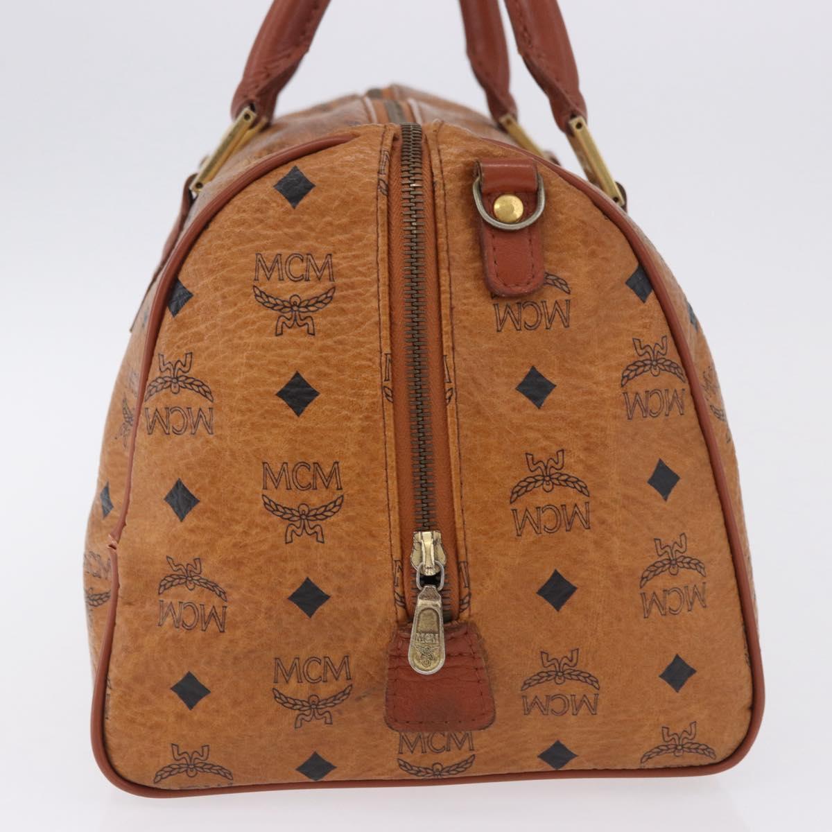 MCM Vicetos Logogram Boston Bag PVC Leather Brown Gold Auth 200899