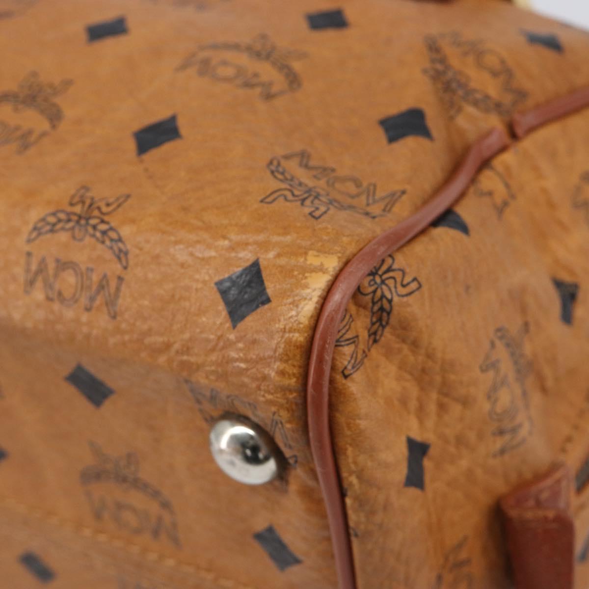 MCM Vicetos Logogram Boston Bag PVC Leather Brown Gold Auth 200900