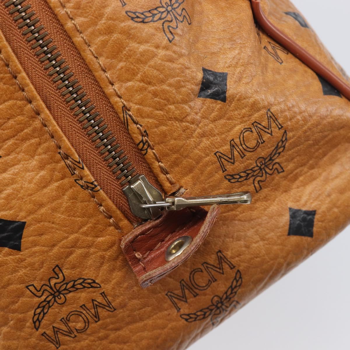 MCM Vicetos Logogram Boston Bag PVC Leather Brown Gold Auth 200900