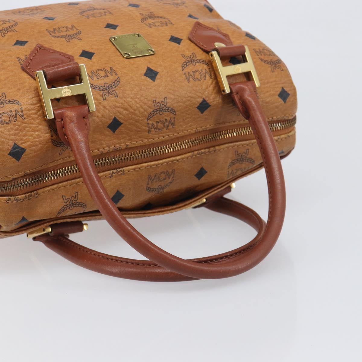 MCM Vicetos Logogram Boston Bag PVC Leather Brown Gold Auth 200900