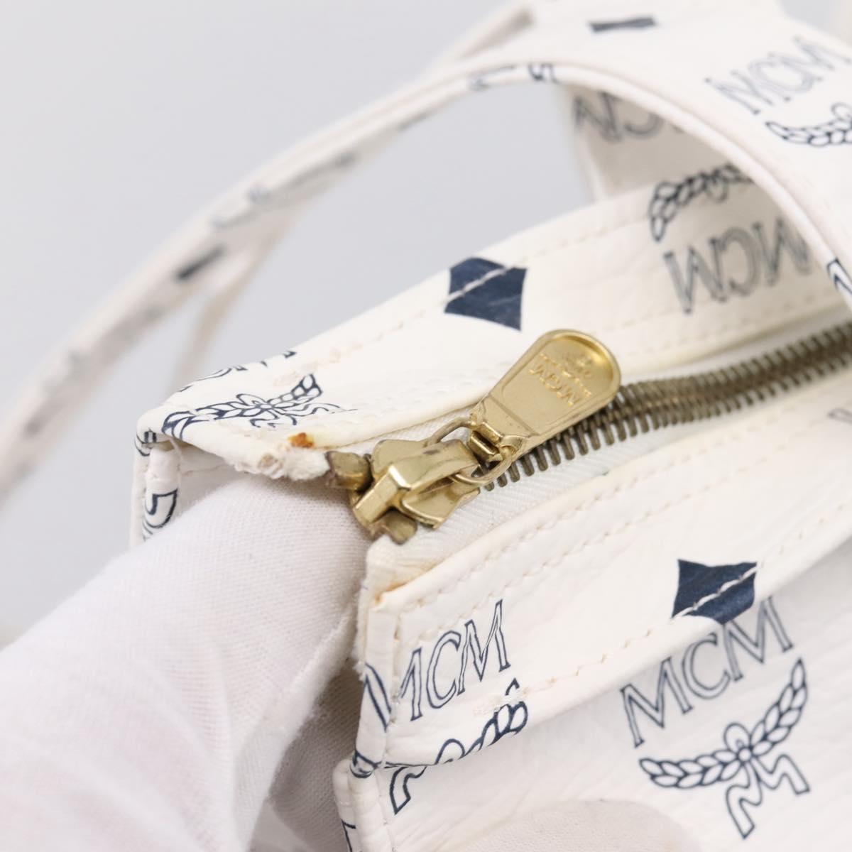 MCM Vicetos Logogram Tote Bag PVC Leather White Gold Auth 200901