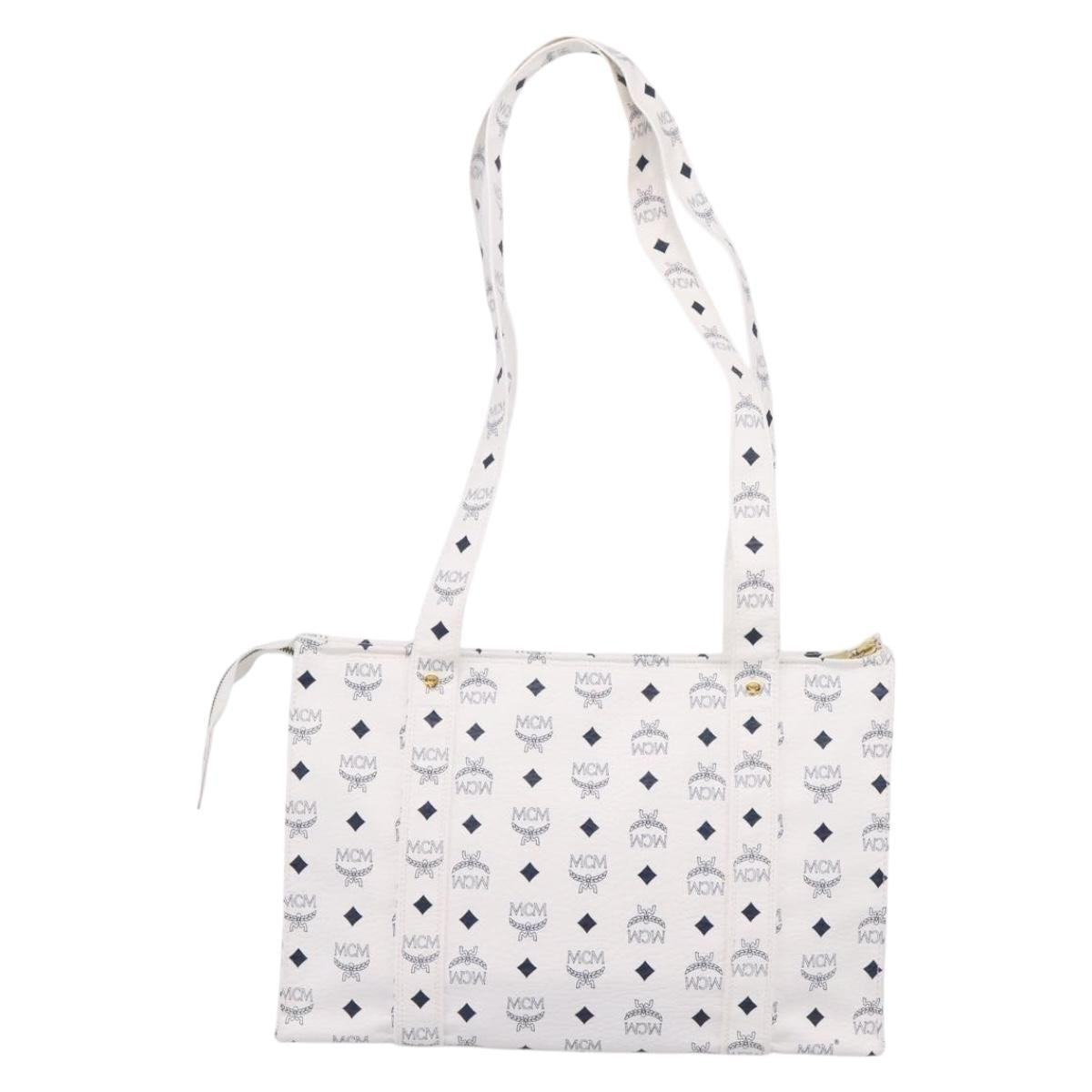 MCM Vicetos Logogram Tote Bag PVC Leather White Gold Auth 200901