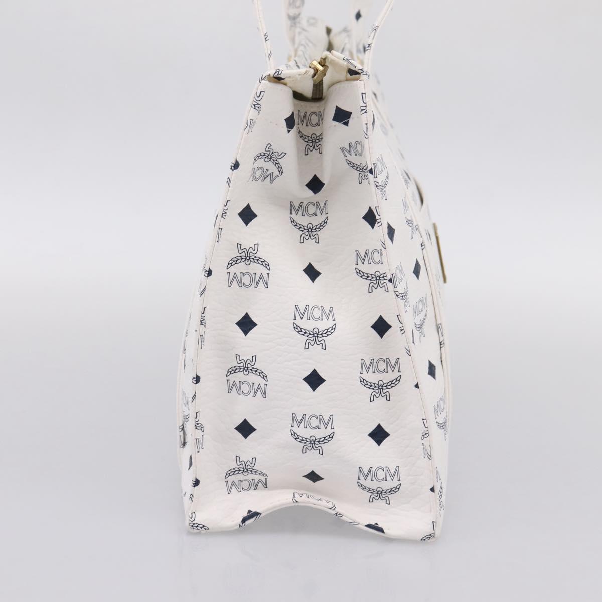 MCM Vicetos Logogram Tote Bag PVC Leather White Gold Auth 200901