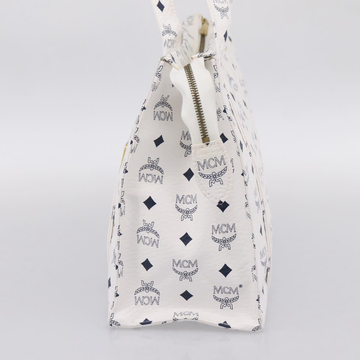 MCM Vicetos Logogram Tote Bag PVC Leather White Gold Auth 200901