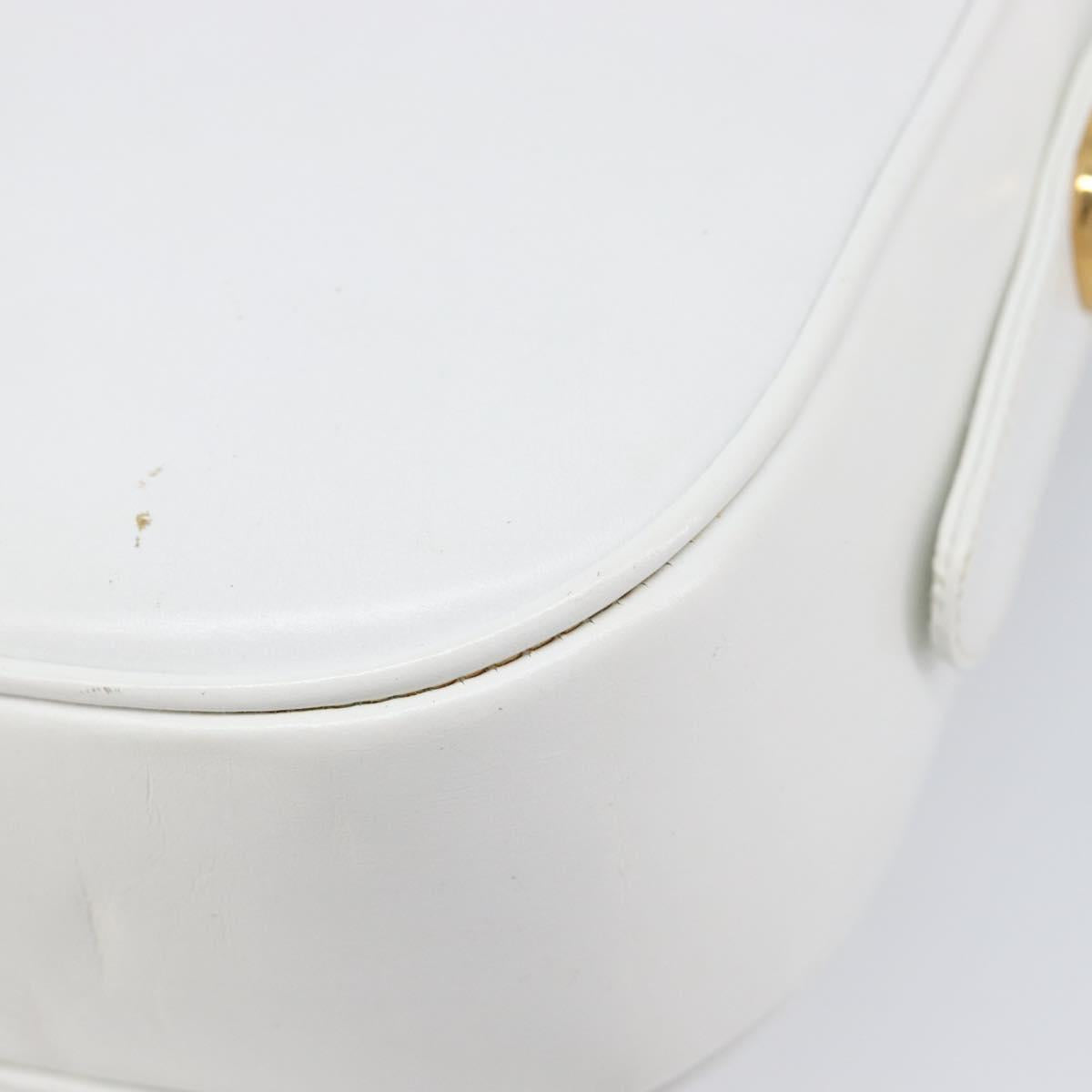 CELINE Horse Carriage Shoulder Bag Leather White Gold Auth 200903