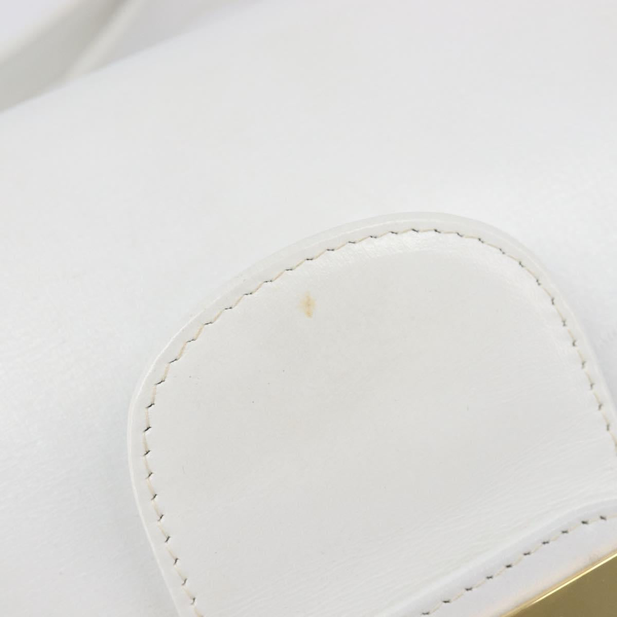 CELINE Horse Carriage Shoulder Bag Leather White Gold Auth 200903