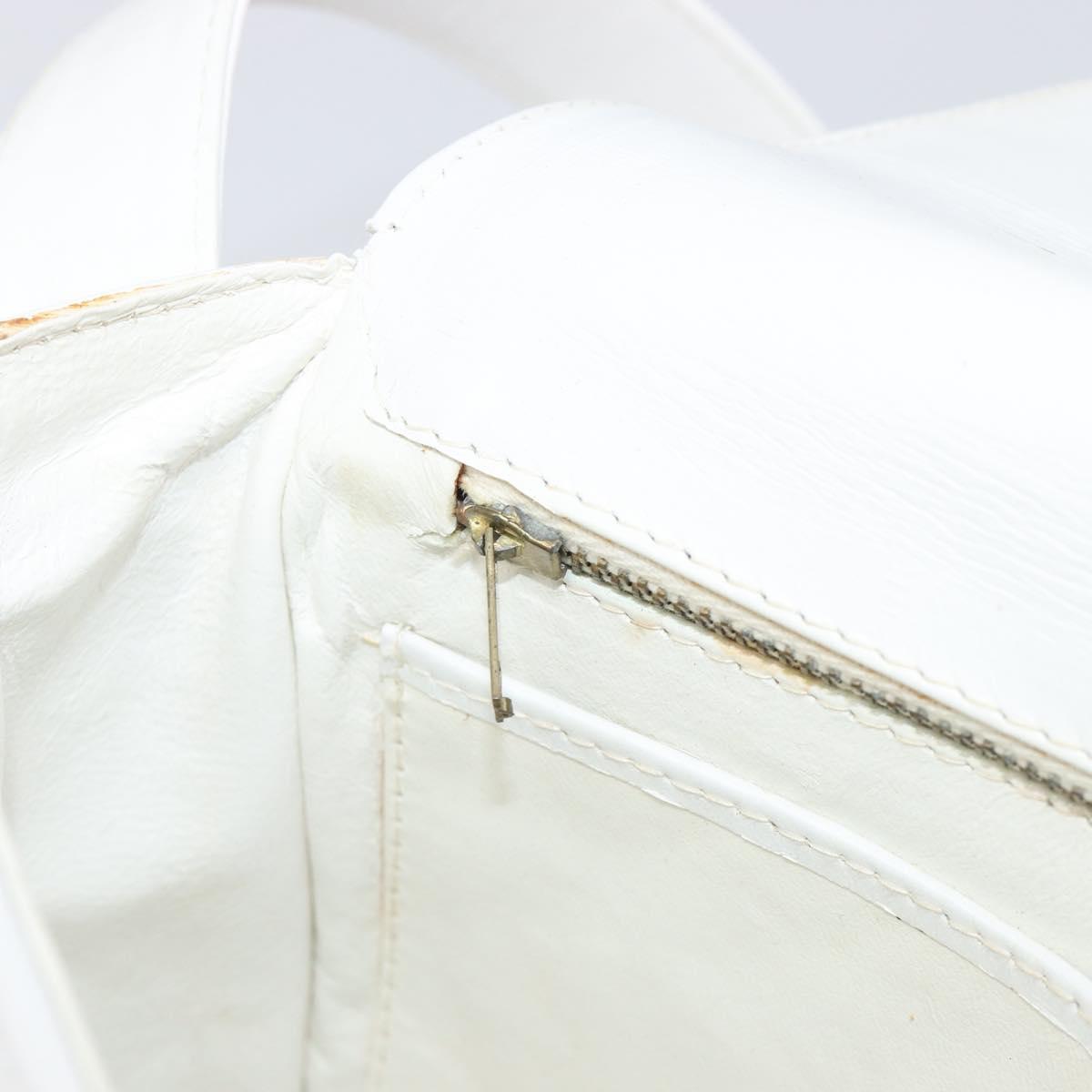 CELINE Horse Carriage Shoulder Bag Leather White Gold Auth 200903