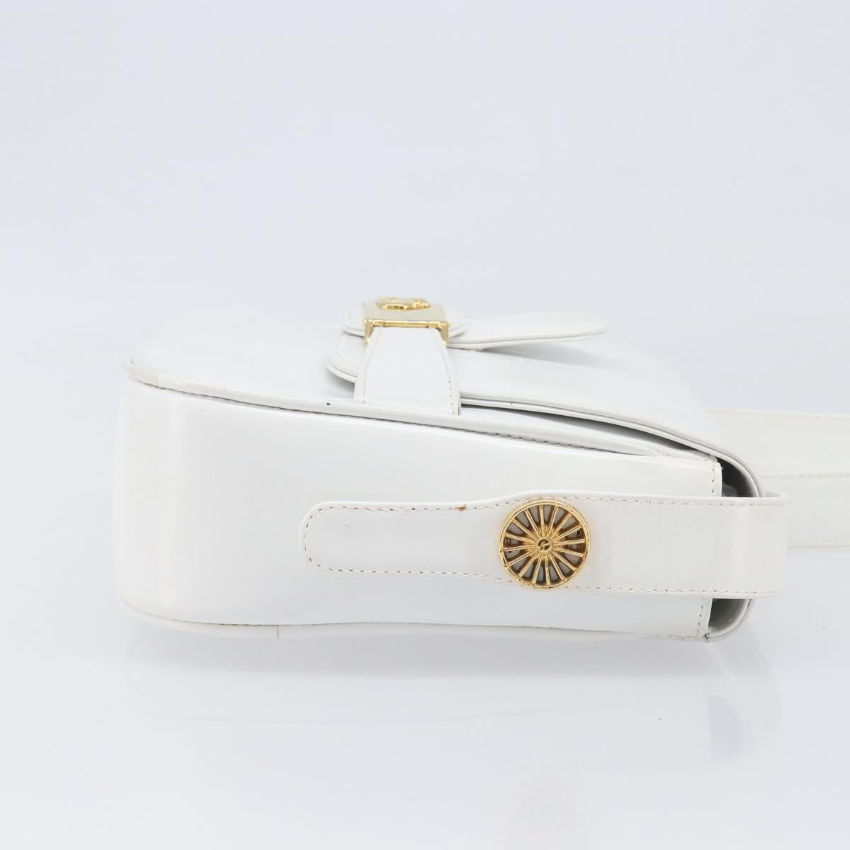 CELINE Horse Carriage Shoulder Bag Leather White Gold Auth 200903