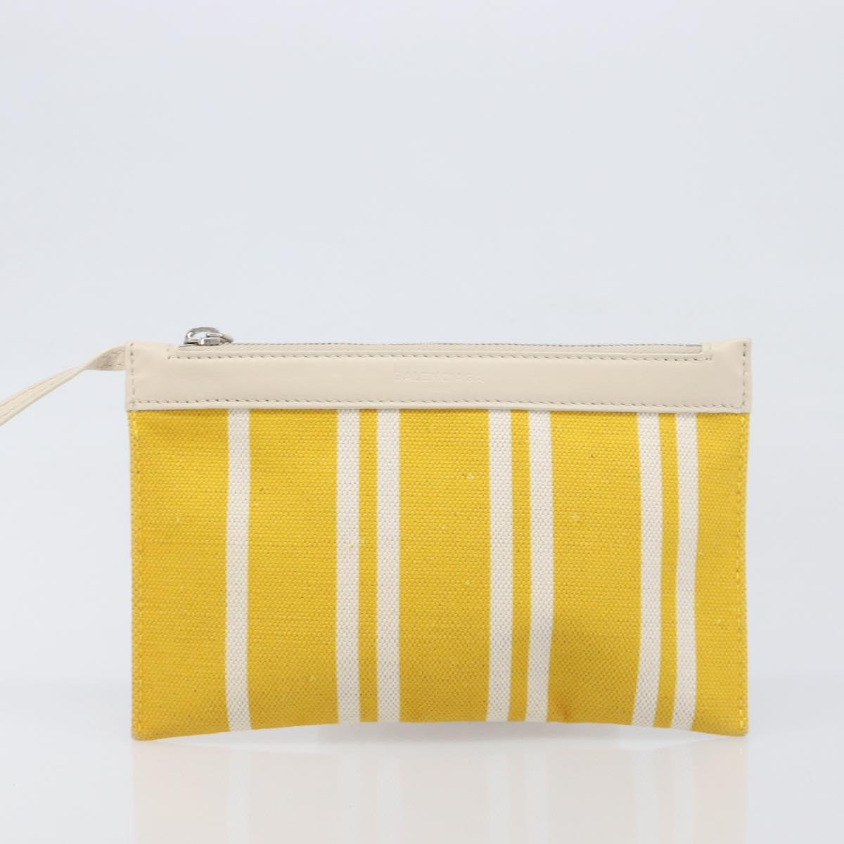 BALENCIAGA Navy Cabas S Hand Bag Canvas Yellow Silver Auth 200904A