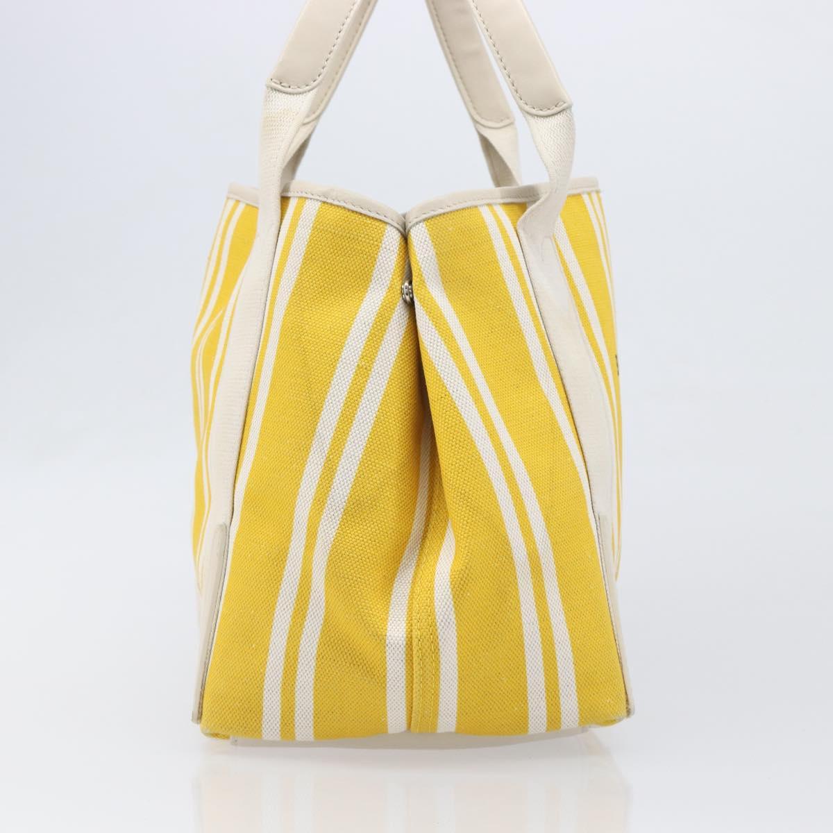 BALENCIAGA Navy Cabas S Hand Bag Canvas Yellow Silver Auth 200904A