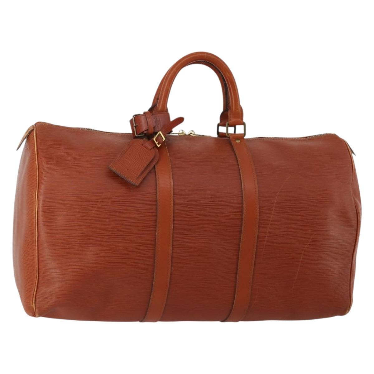 LOUIS VUITTON Epi Keepall 50 Boston Bag Brown M42968 LV Auth 200906