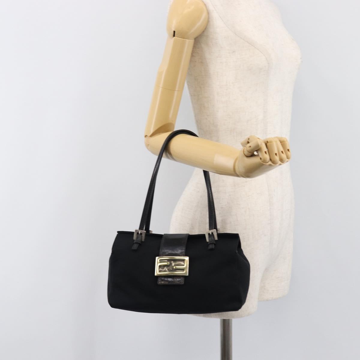FENDI Mamma Baguette Hand Bag Cotton jersey Black Silver Auth 200914V