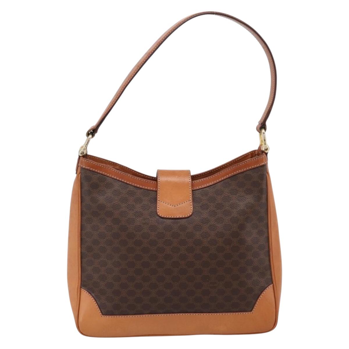 CELINE Macadam Canvas Shoulder Bag PVC Leather Brown Gold Auth 200915A