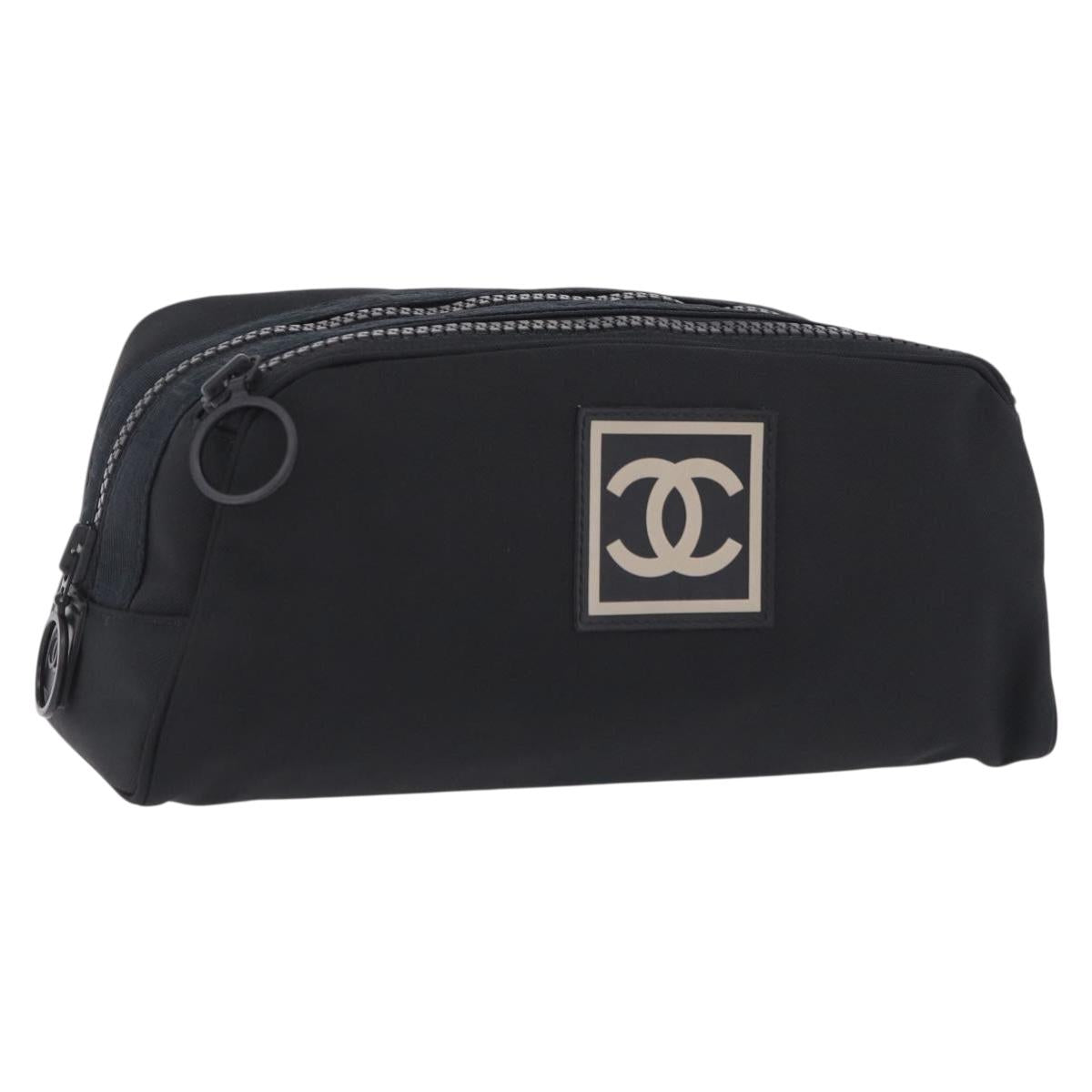 CHANEL Pouch Canvas Black CC Auth 200917M