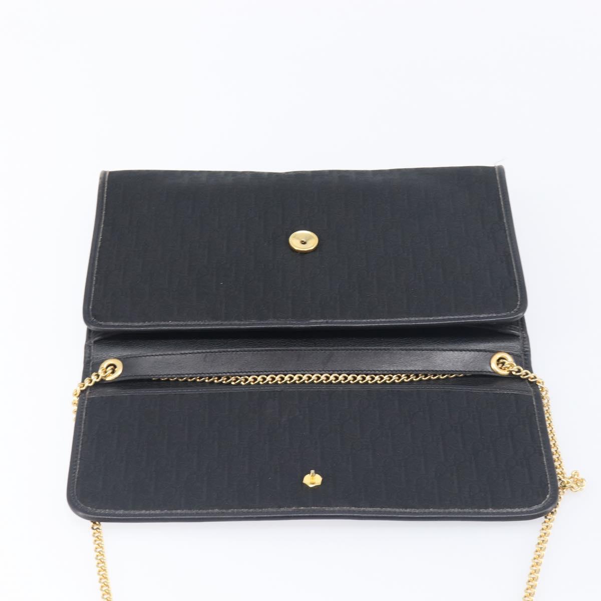 Christian Dior Trotter Canvas Chain Shoulder Bag Black Gold Auth 200920