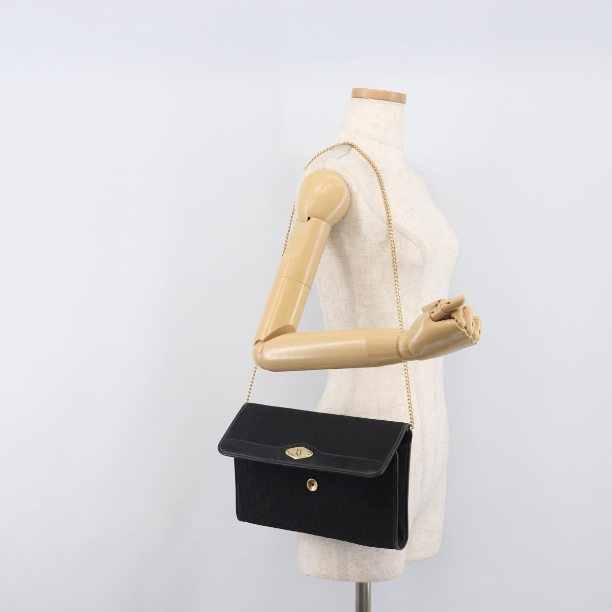 Christian Dior Trotter Canvas Chain Shoulder Bag Black Gold Auth 200920
