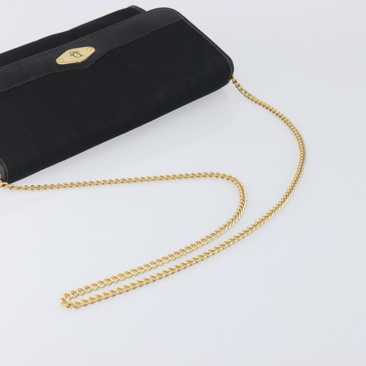 Christian Dior Trotter Canvas Chain Shoulder Bag Black Gold Auth 200920