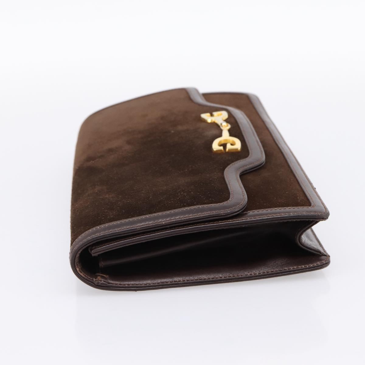 GUCCI Clutch Bag Suede Brown Gold Auth 200926