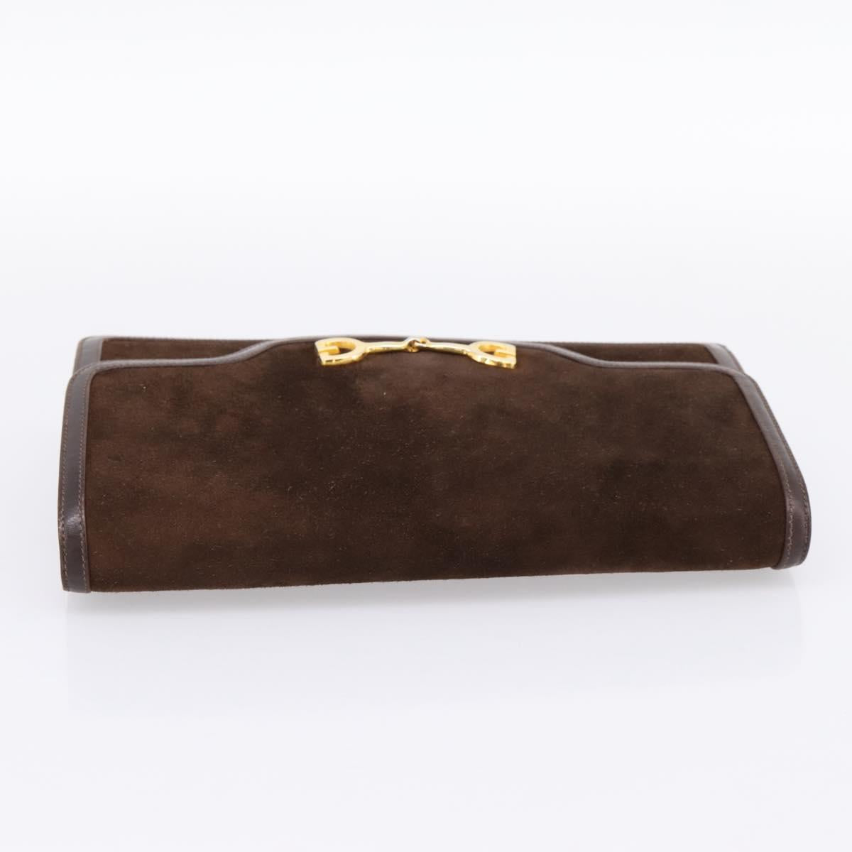 GUCCI Clutch Bag Suede Brown Gold Auth 200926