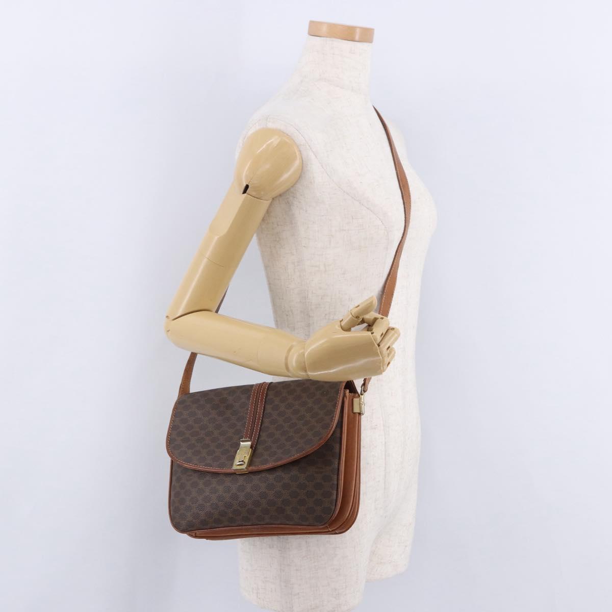 CELINE Macadam Canvas Shoulder Bag PVC Leather Brown Gold Auth 200927