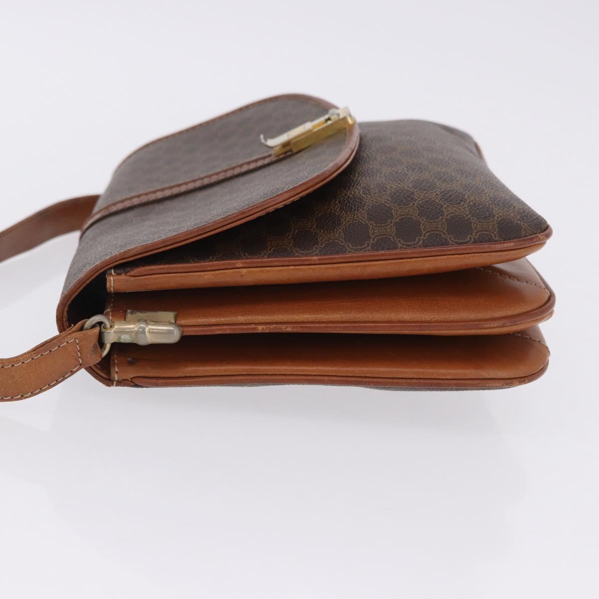 CELINE Macadam Canvas Shoulder Bag PVC Leather Brown Gold Auth 200927