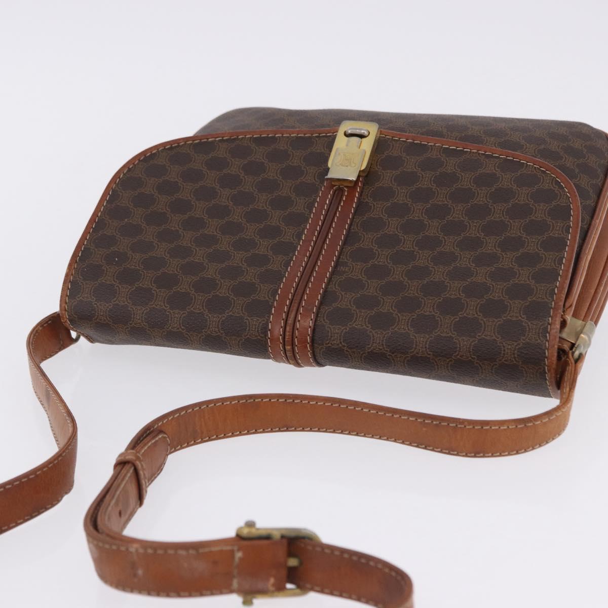 CELINE Macadam Canvas Shoulder Bag PVC Leather Brown Gold Auth 200927
