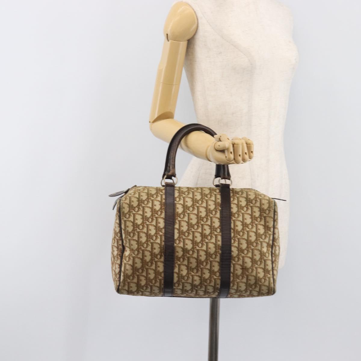 Christian Dior Trotter Canvas Boston Bag Beige Gold Auth 200928