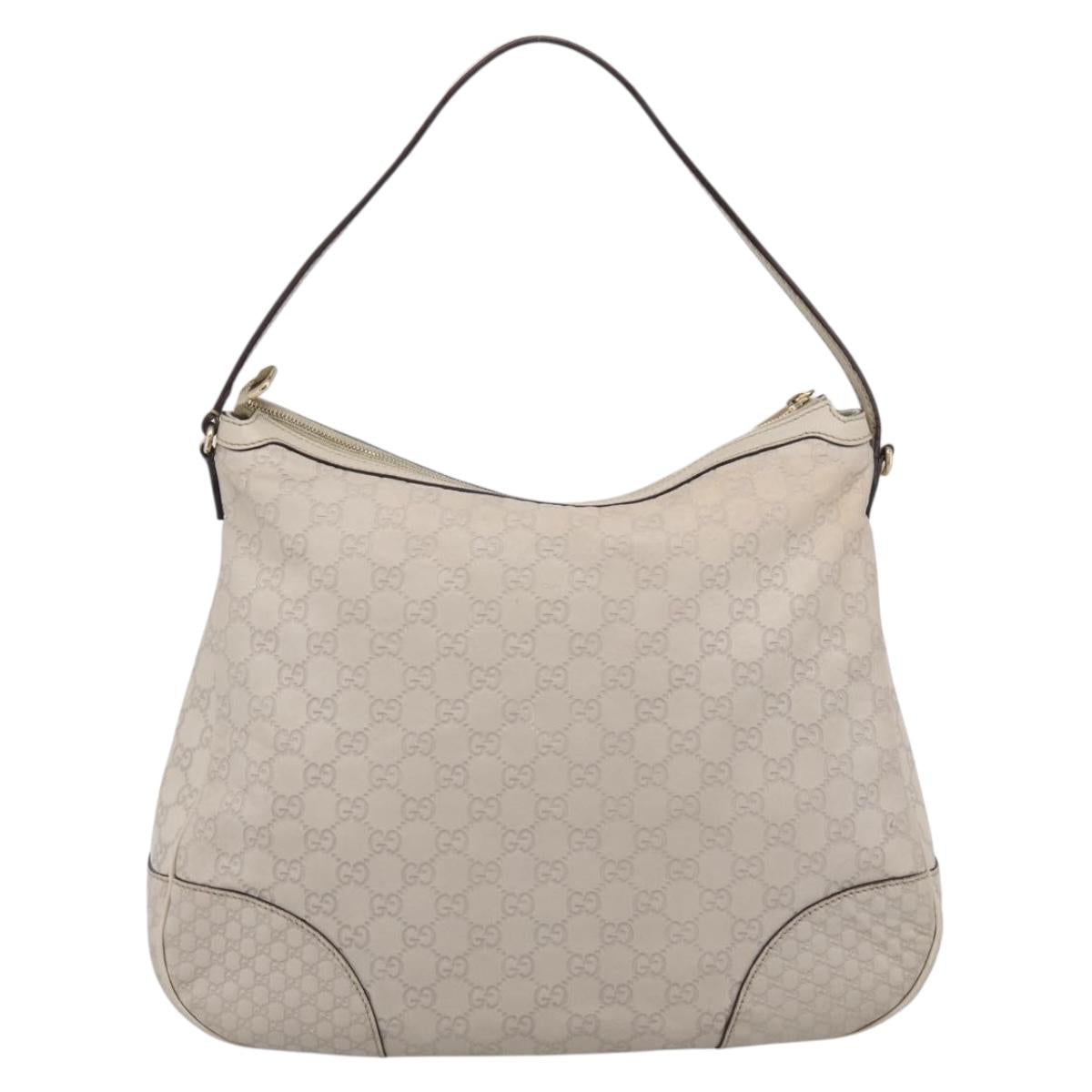 GUCCI GG Canvas Guccissima Shoulder Bag Leather Ivory Gold Auth 200934A