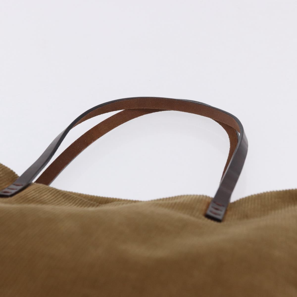 FENDI Tote Bag Corduroy Beige Silver Auth 200936