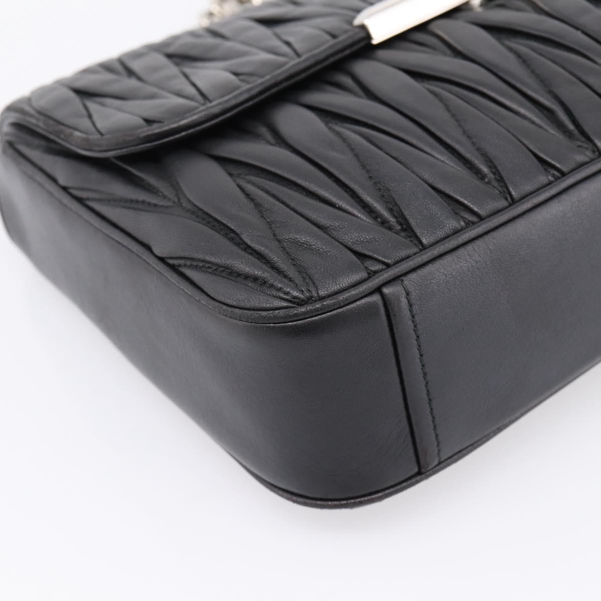Miu Miu Matelasse Chain Shoulder Bag Leather Black Silver Auth 200939M