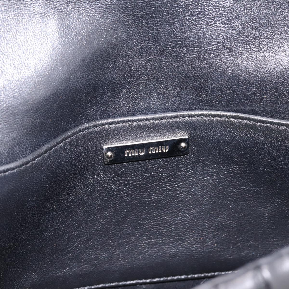 Miu Miu Matelasse Chain Shoulder Bag Leather Black Silver Auth 200939M
