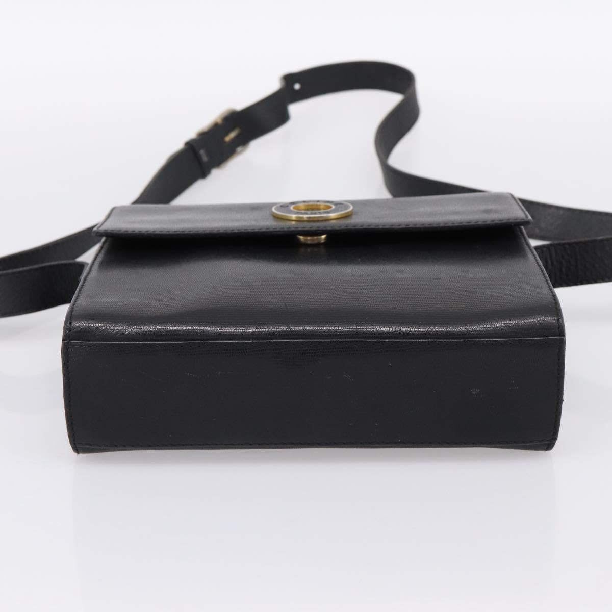 CELINE Circle Shoulder Bag Leather Black Gold Auth 200944