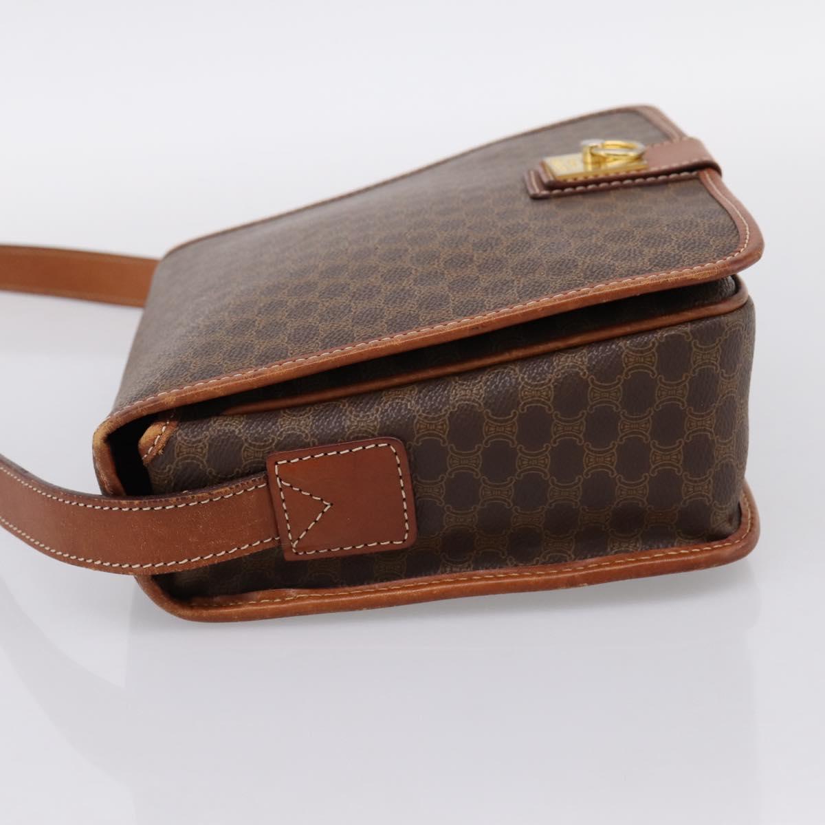 CELINE Macadam Canvas Shoulder Bag PVC Leather Brown Gold Auth 200945