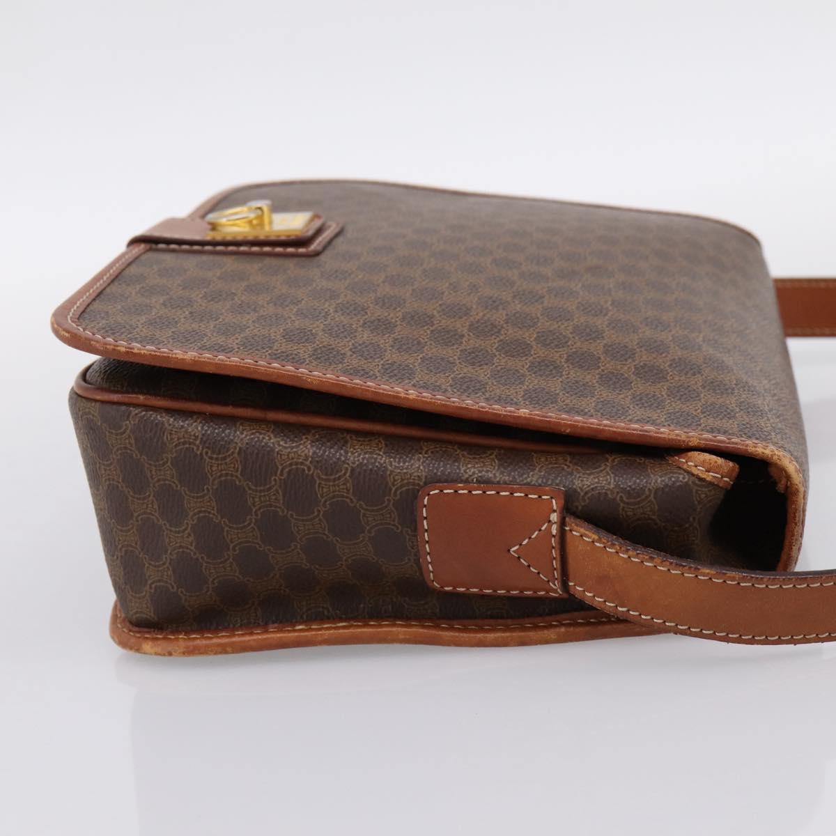 CELINE Macadam Canvas Shoulder Bag PVC Leather Brown Gold Auth 200945
