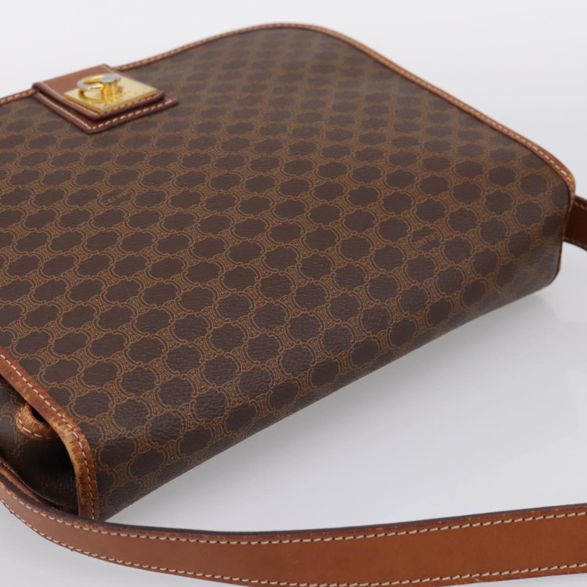 CELINE Macadam Canvas Shoulder Bag PVC Leather Brown Gold Auth 200945