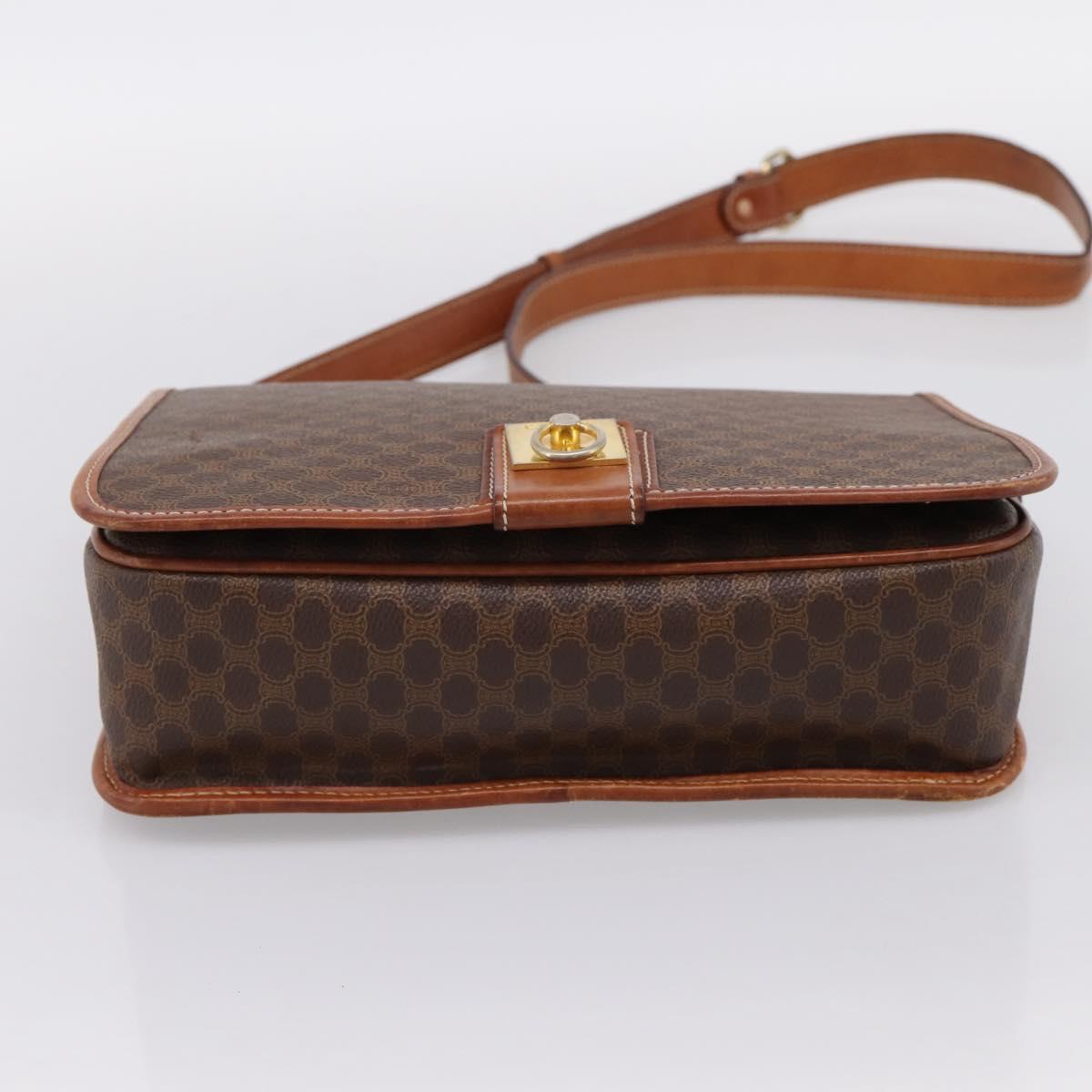 CELINE Macadam Canvas Shoulder Bag PVC Leather Brown Gold Auth 200945