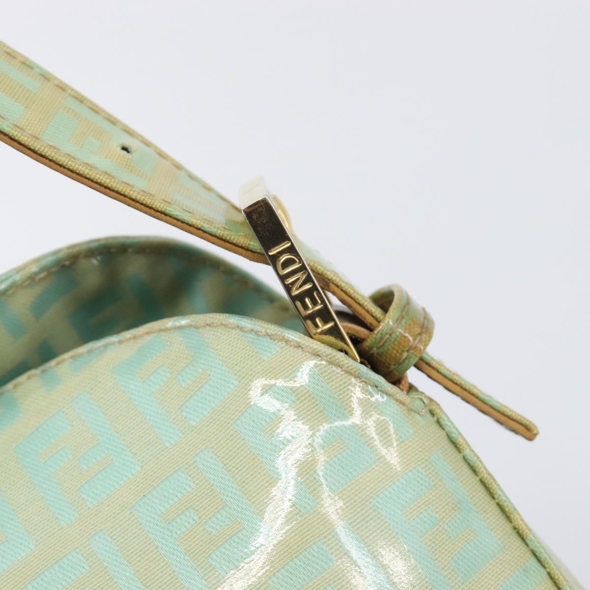 FENDI Zucchino Canvas Mamma Baguette Bag Coated Canvas Gold Green Auth 200946A