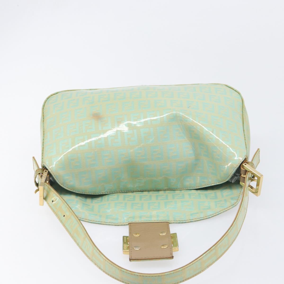FENDI Zucchino Canvas Mamma Baguette Bag Coated Canvas Gold Green Auth 200946A