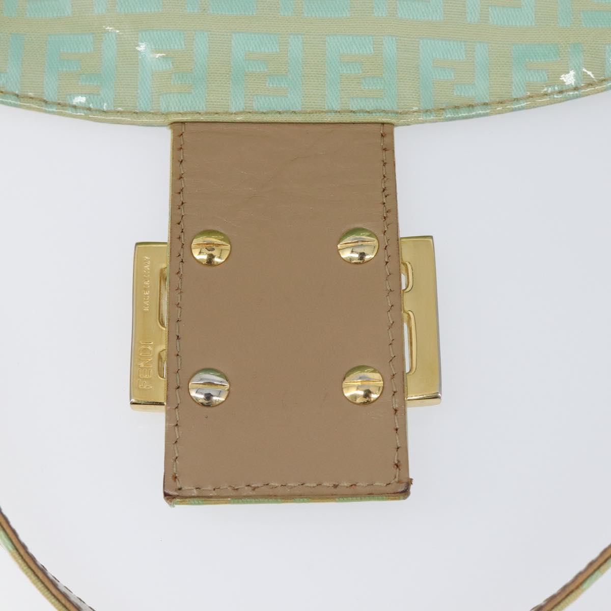 FENDI Zucchino Canvas Mamma Baguette Bag Coated Canvas Gold Green Auth 200946A