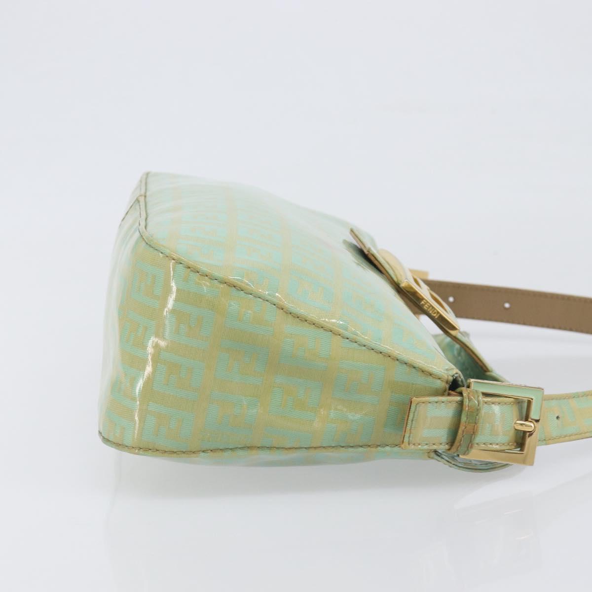 FENDI Zucchino Canvas Mamma Baguette Bag Coated Canvas Gold Green Auth 200946A