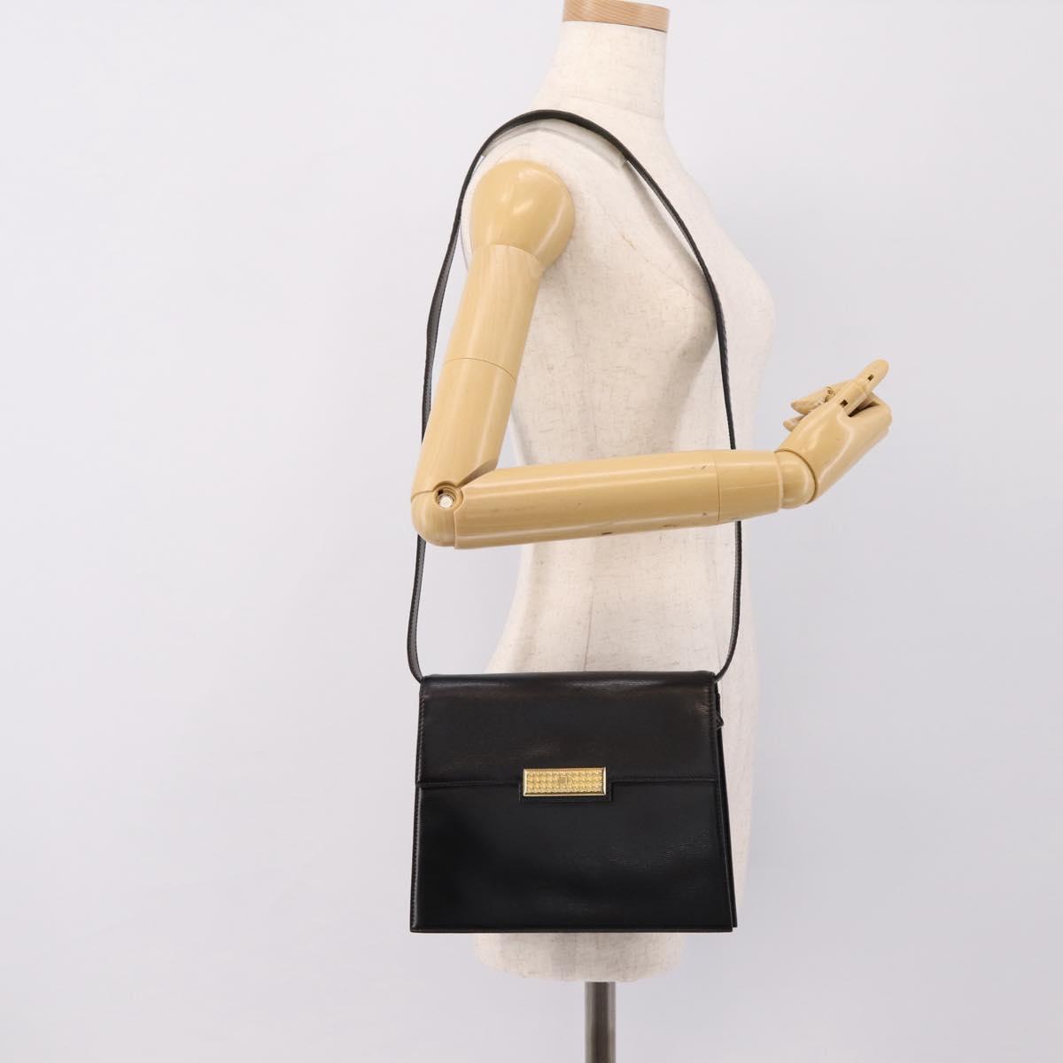 Christian Dior Shoulder Bag Leather Black Gold Auth 200949