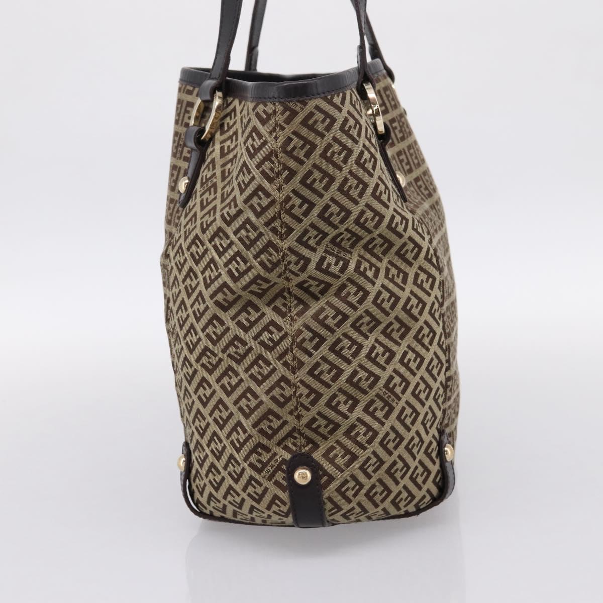 FENDI Zucchino Canvas Tote Bag Beige Gold Auth 200951V
