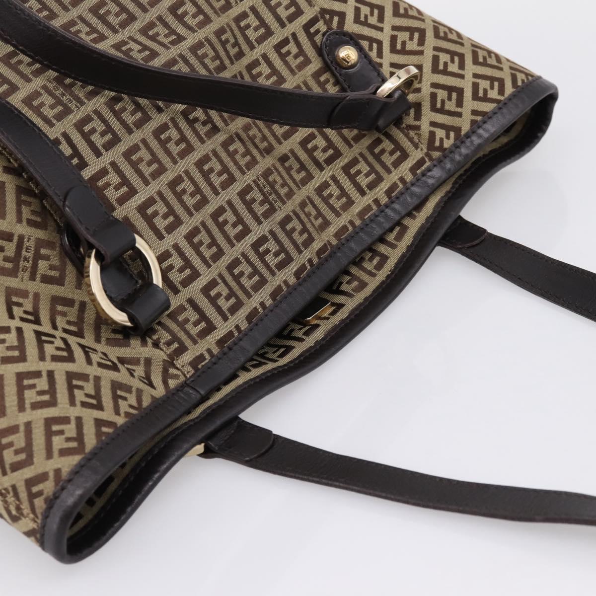 FENDI Zucchino Canvas Tote Bag Beige Gold Auth 200951V