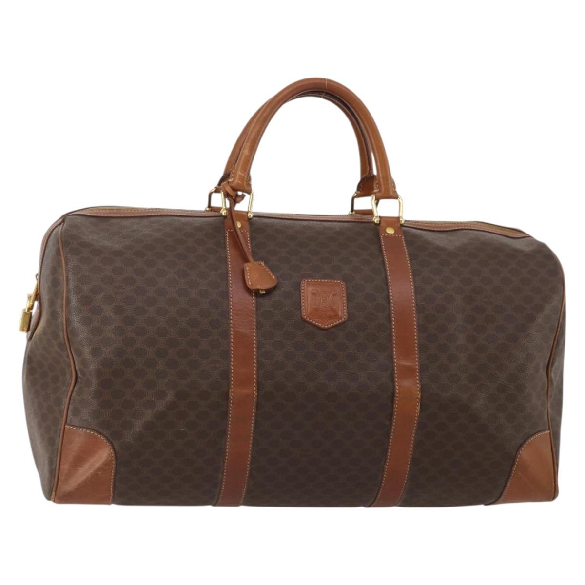 CELINE Macadam Canvas Boston Bag PVC Leather Brown Gold Auth 200952
