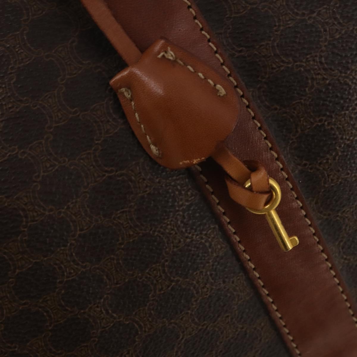 CELINE Macadam Canvas Boston Bag PVC Leather Brown Gold Auth 200952