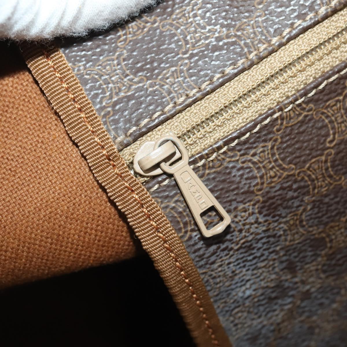 CELINE Macadam Canvas Boston Bag PVC Leather Brown Gold Auth 200952