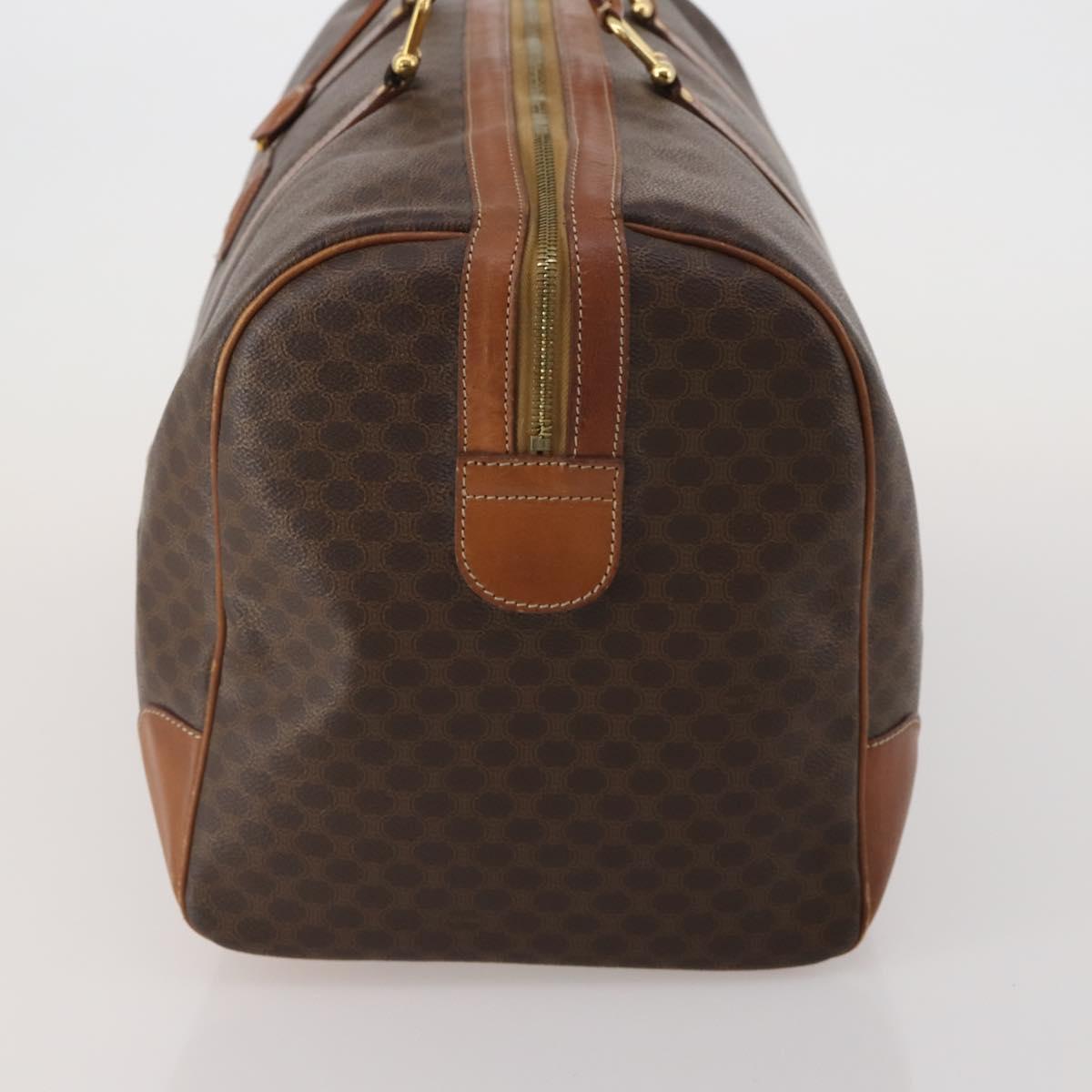 CELINE Macadam Canvas Boston Bag PVC Leather Brown Gold Auth 200952